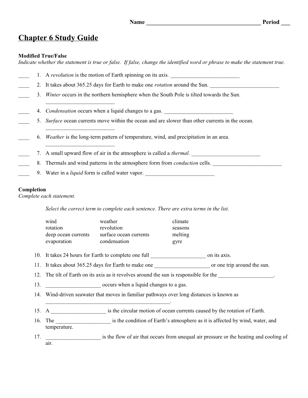 Chapter 6 Study Guide