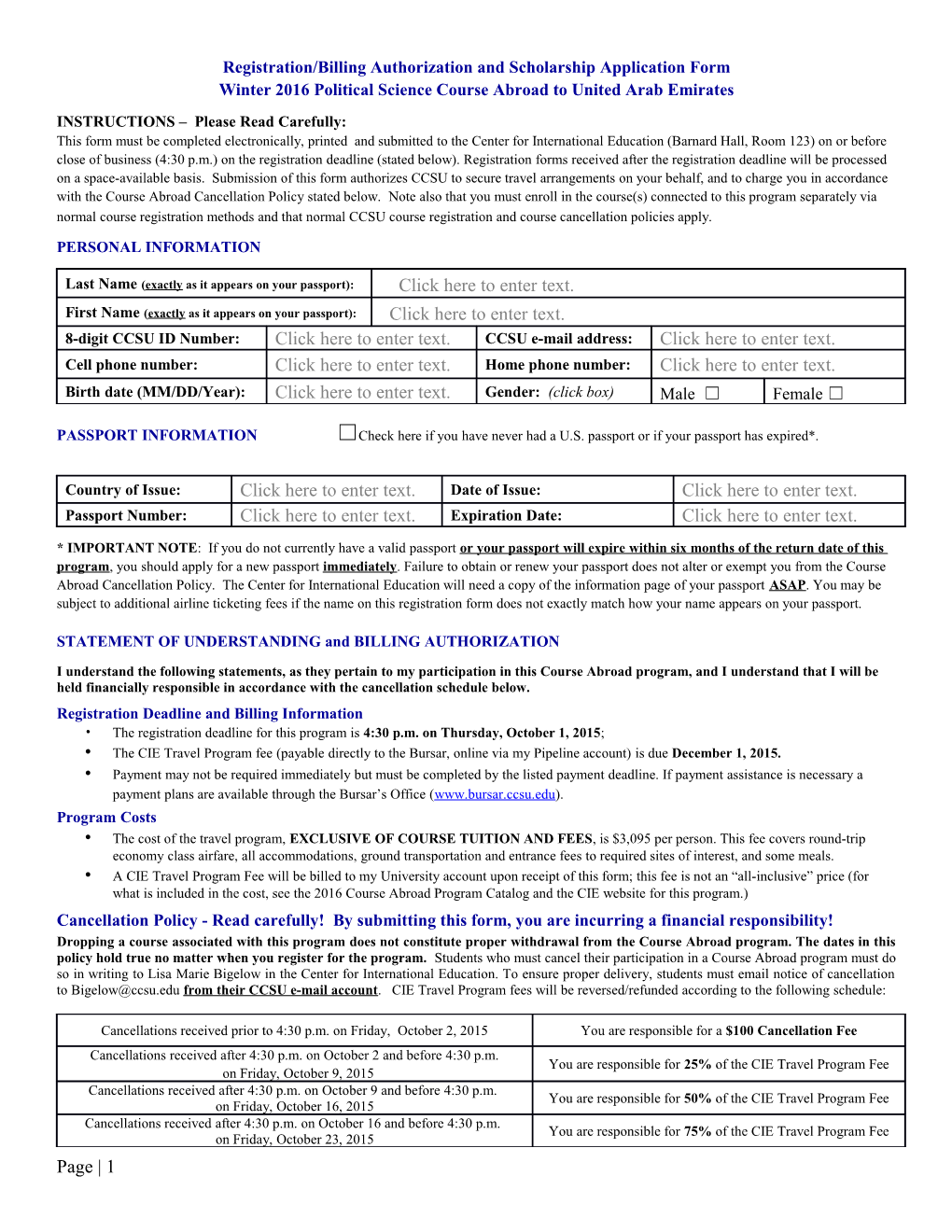 Registration/Billing Authorization and Scholarship Application Form