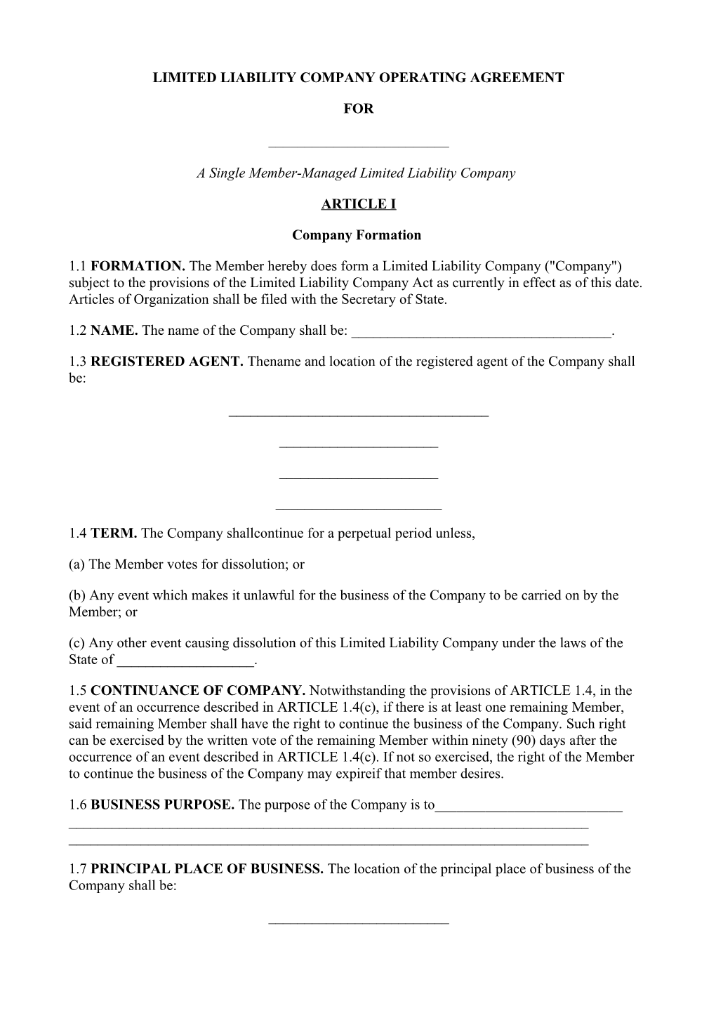 Limited Liability Company Operating Agreement s1