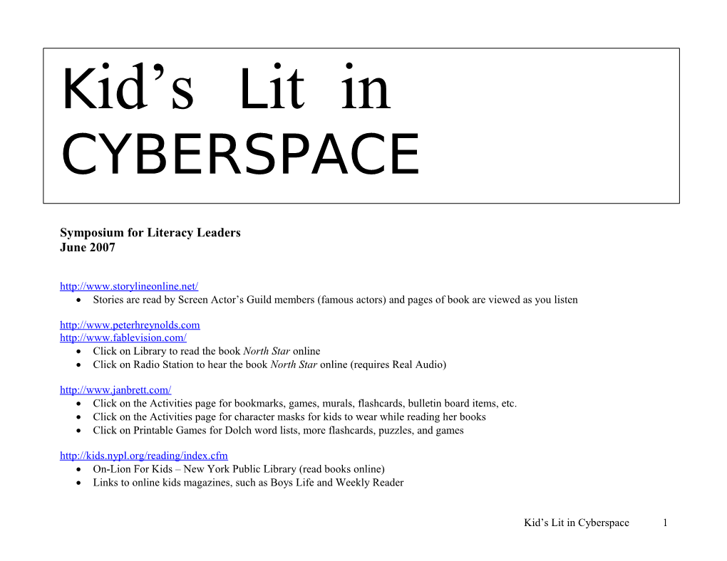 Kid S Lit in Cyberspace