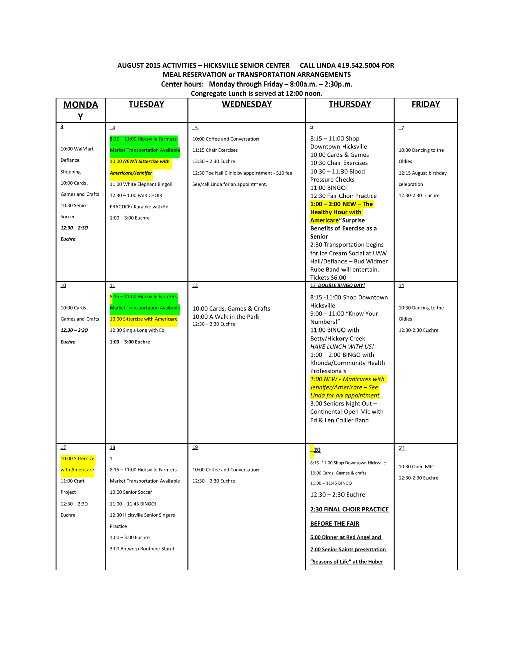 MEAL RESERVATION Or TRANSPORTATION ARRANGEMENTS