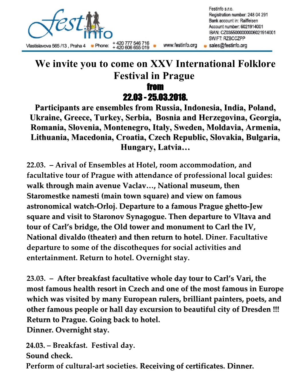 We Invite You to Come on XXV International Folklore Festival in Prague