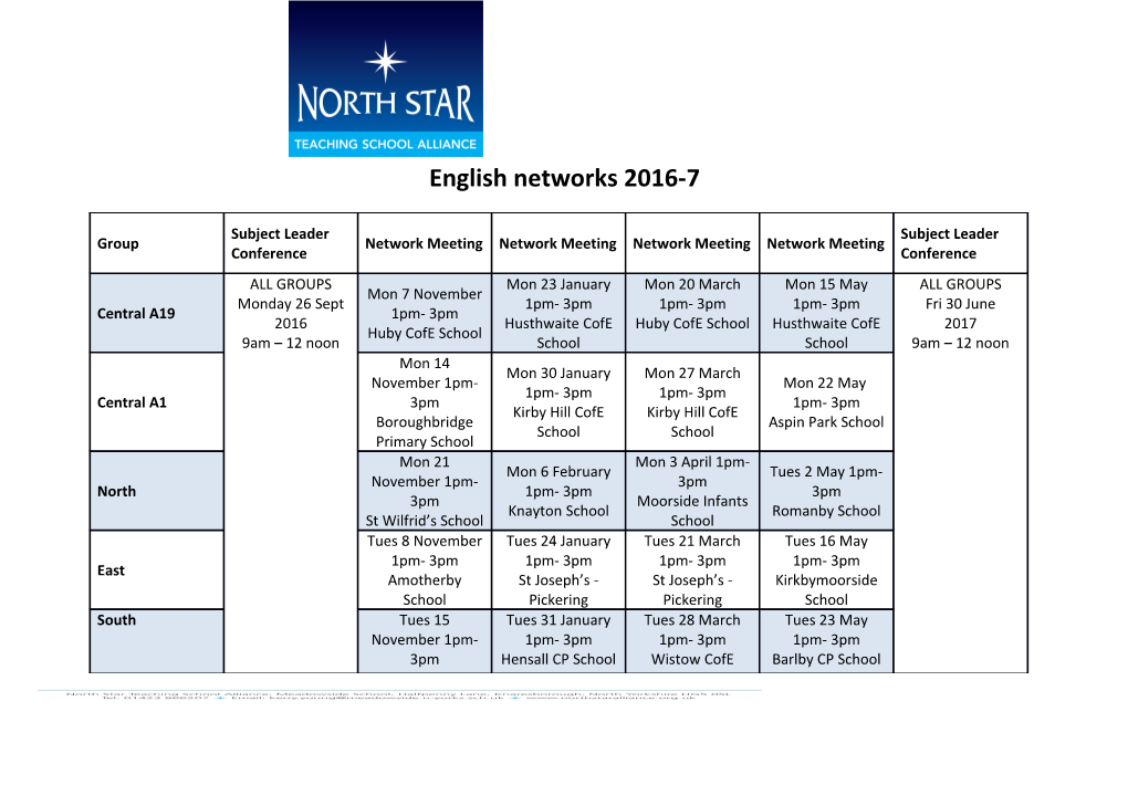 English Networks 2016-7