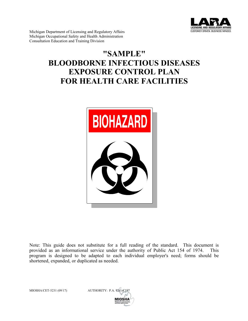 Sample Bloodborne Infectious Diseases Exposure Control Plan: Healthcare Facilities