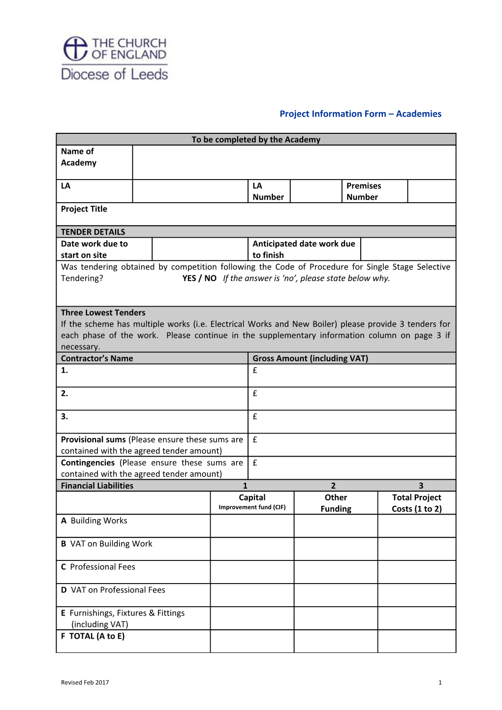 Project Information Form Academies
