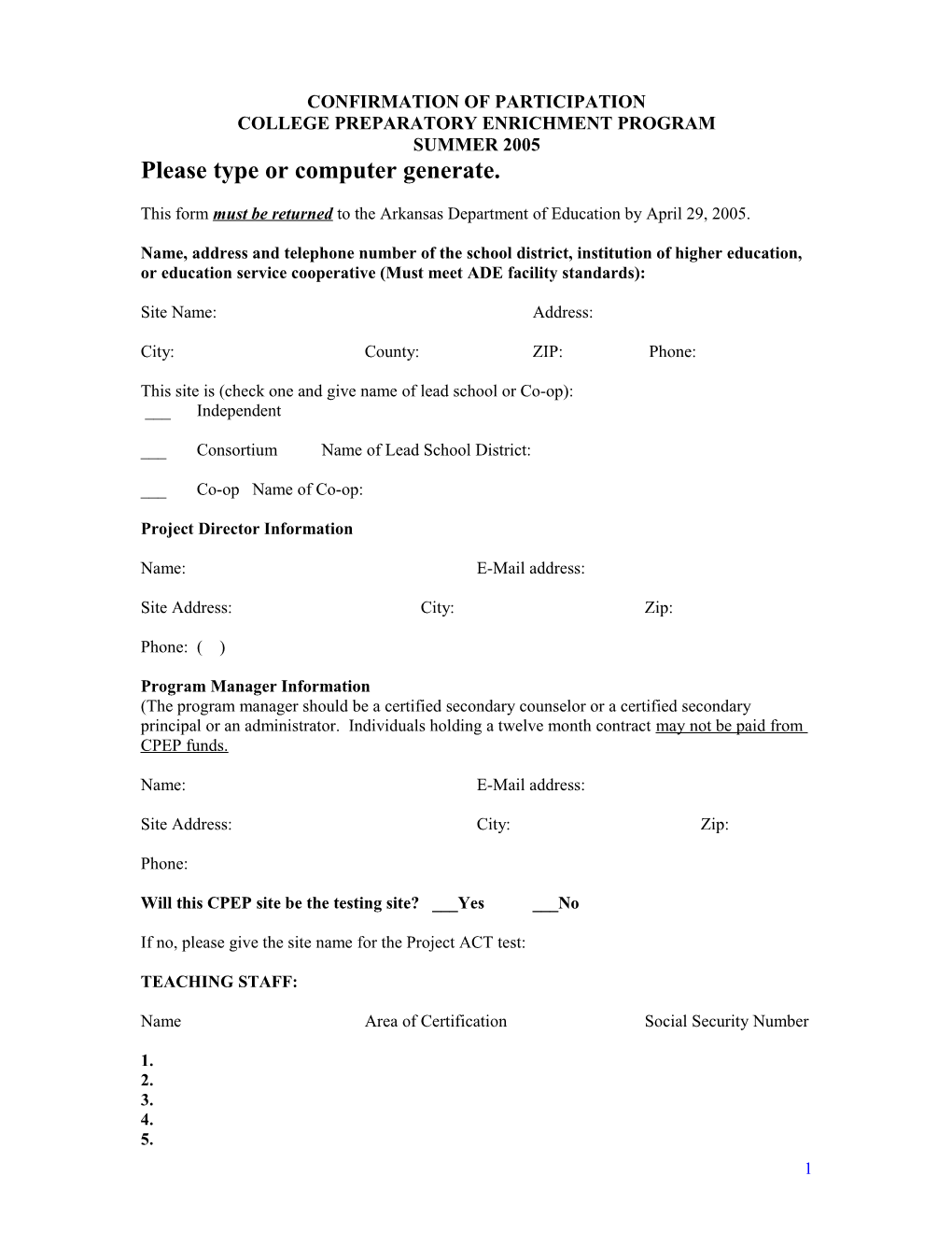 Confirmation of Participation