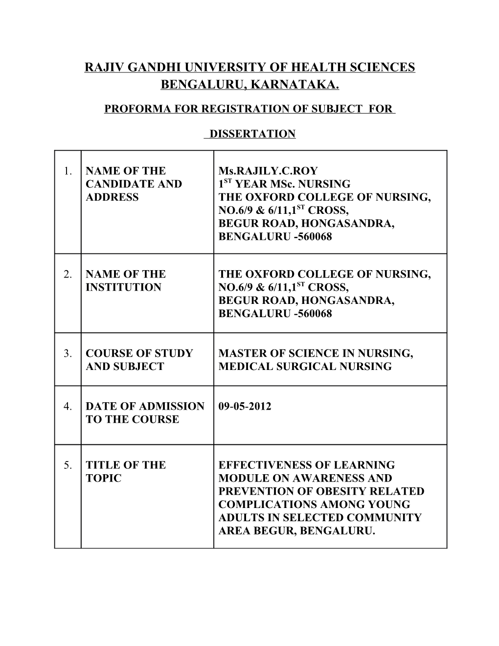 Rajiv Gandhi University of Health Sciences Bengaluru, Karnataka s2