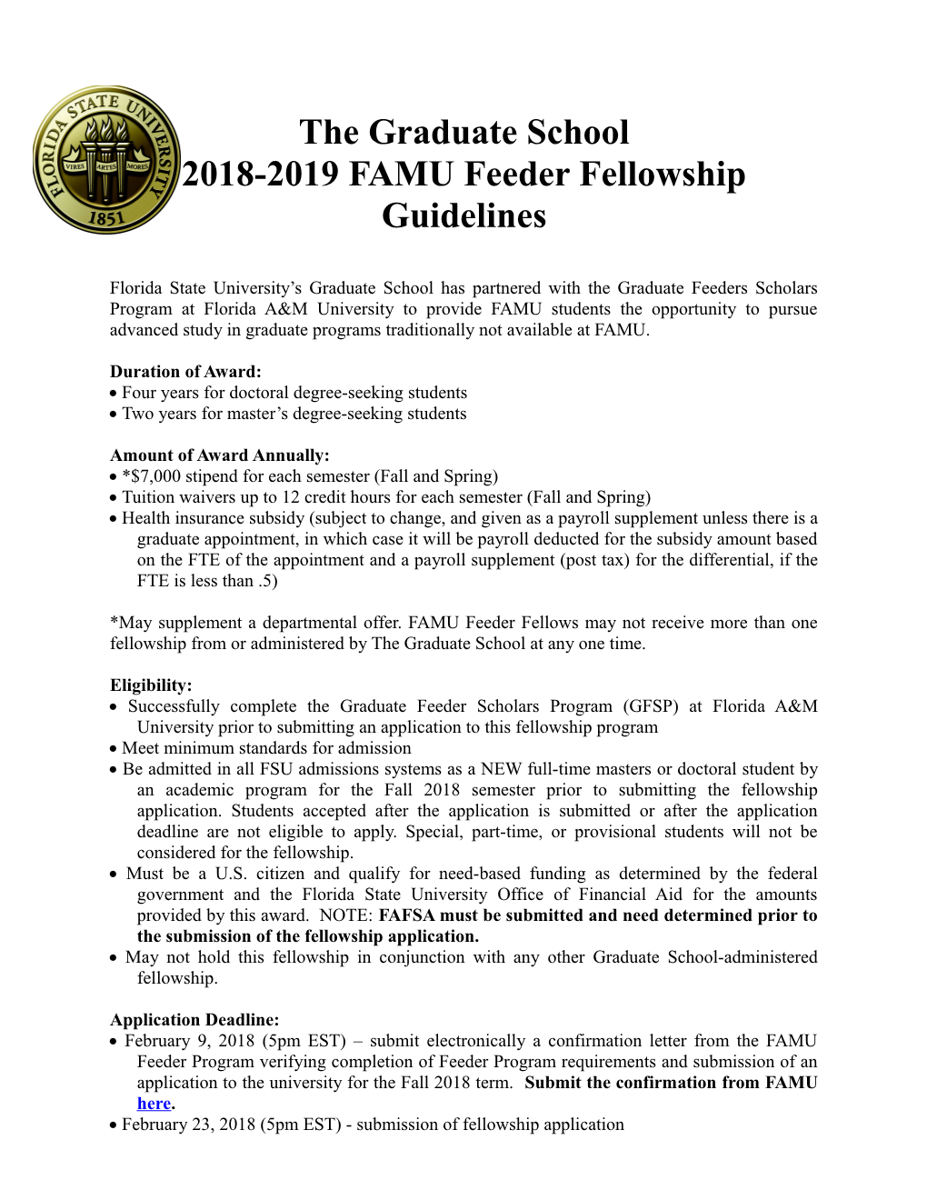 2018-2019 FAMU Feeder Fellowship