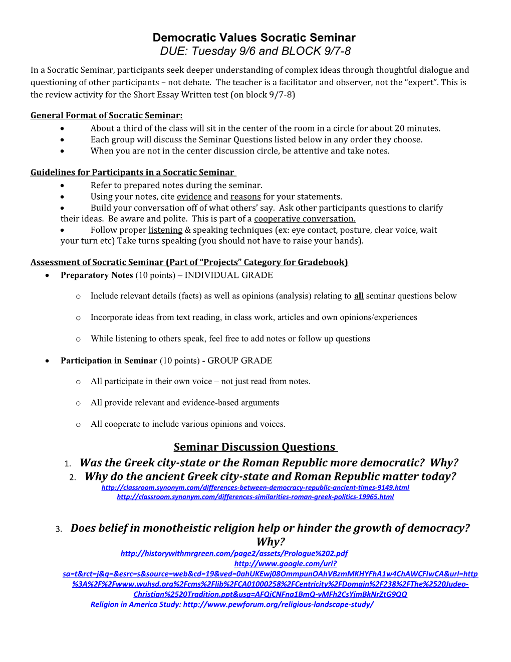 Democratic Values Socratic Seminar