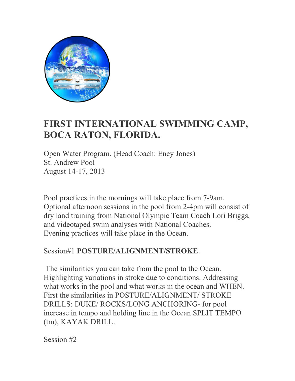 First International Swimming Camp, Boca Raton, Florida