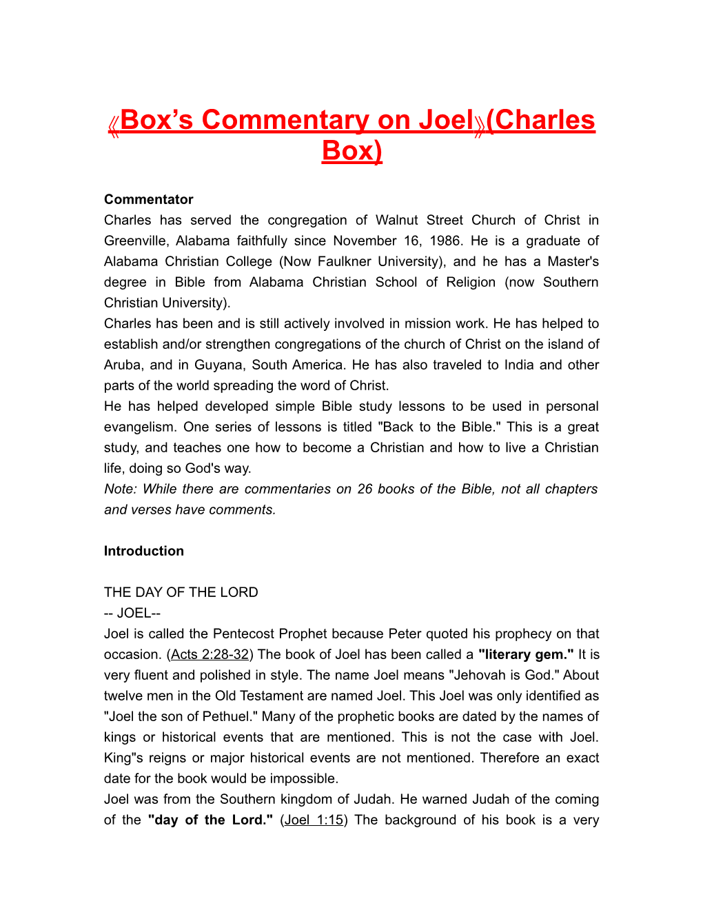 Box S Commentary on Joel (Charles Box)