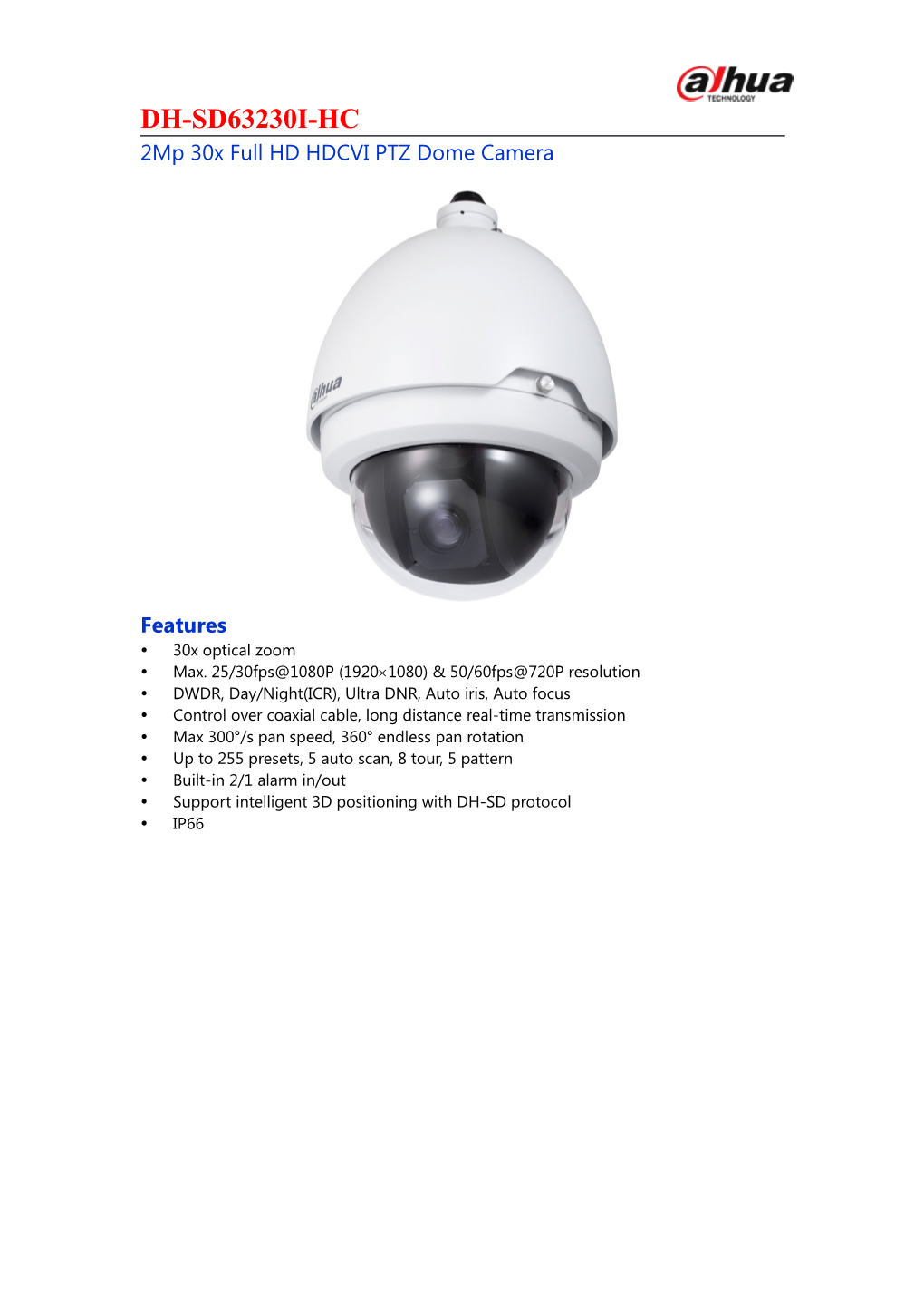 2Mp 30X Full HD HDCVI PTZ Dome Camera