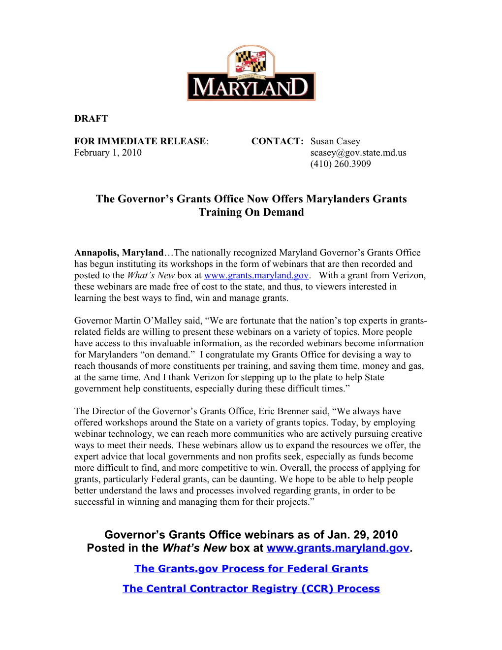 News Release GGO Now Offers Marylanders Grants Training on Demand