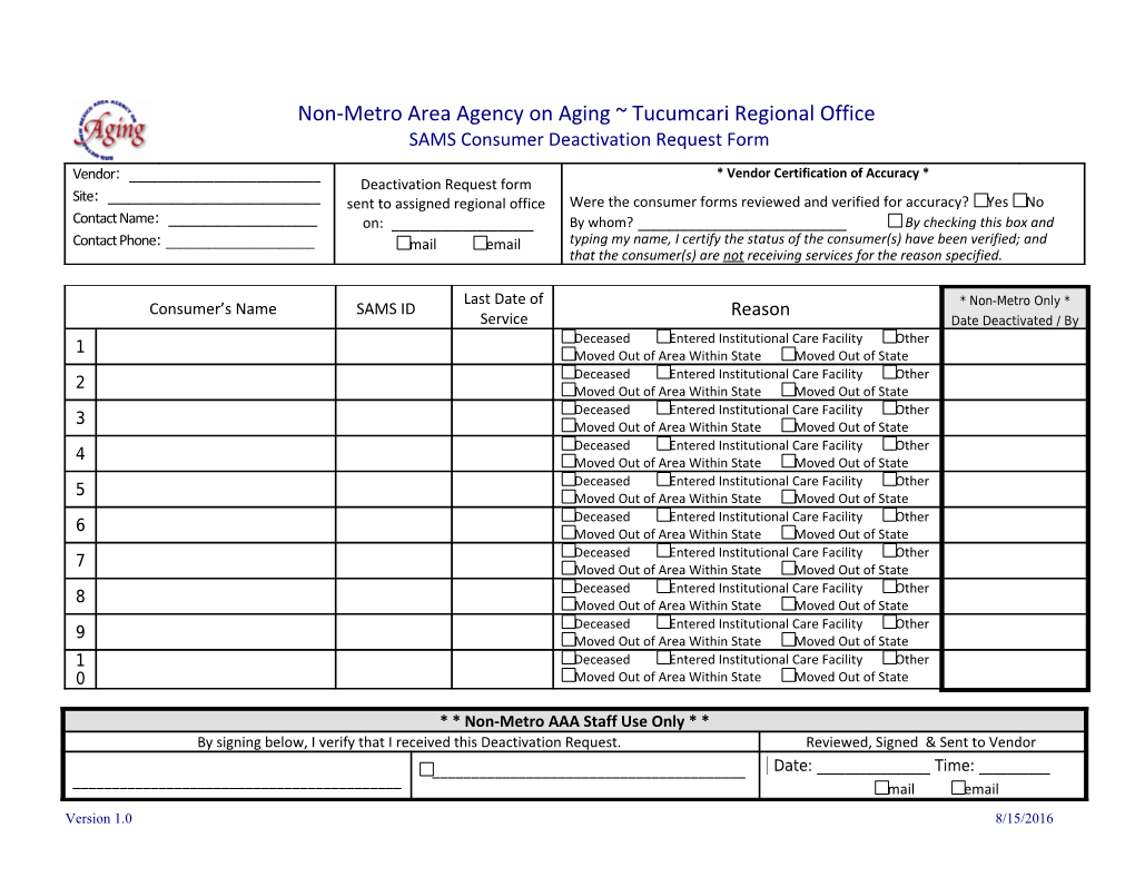 Consumer Deactivation Form