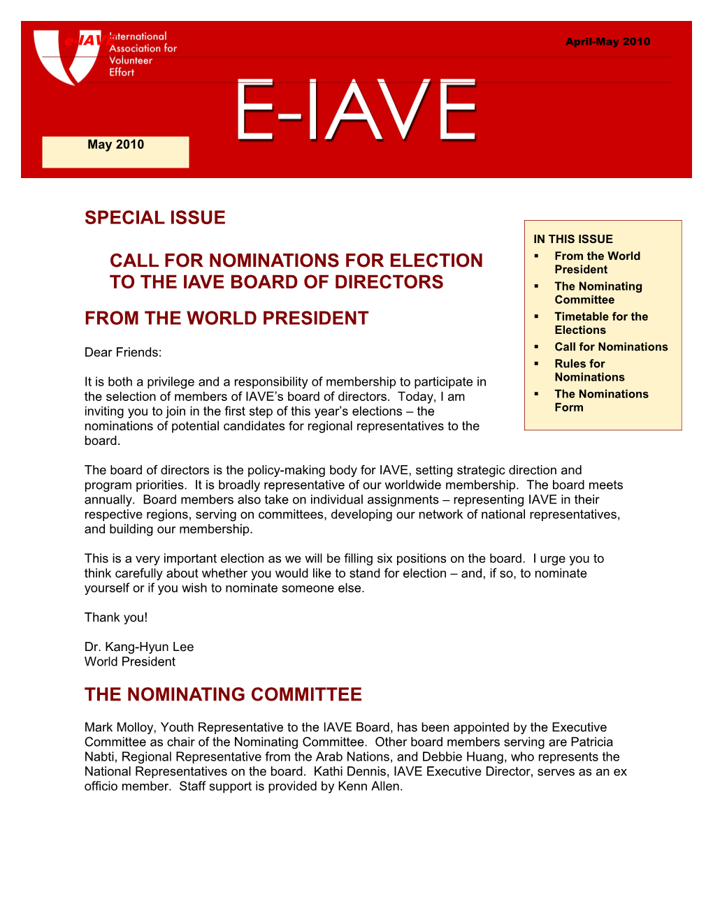 Call for Nominations for Election to the Iave Board of Directors