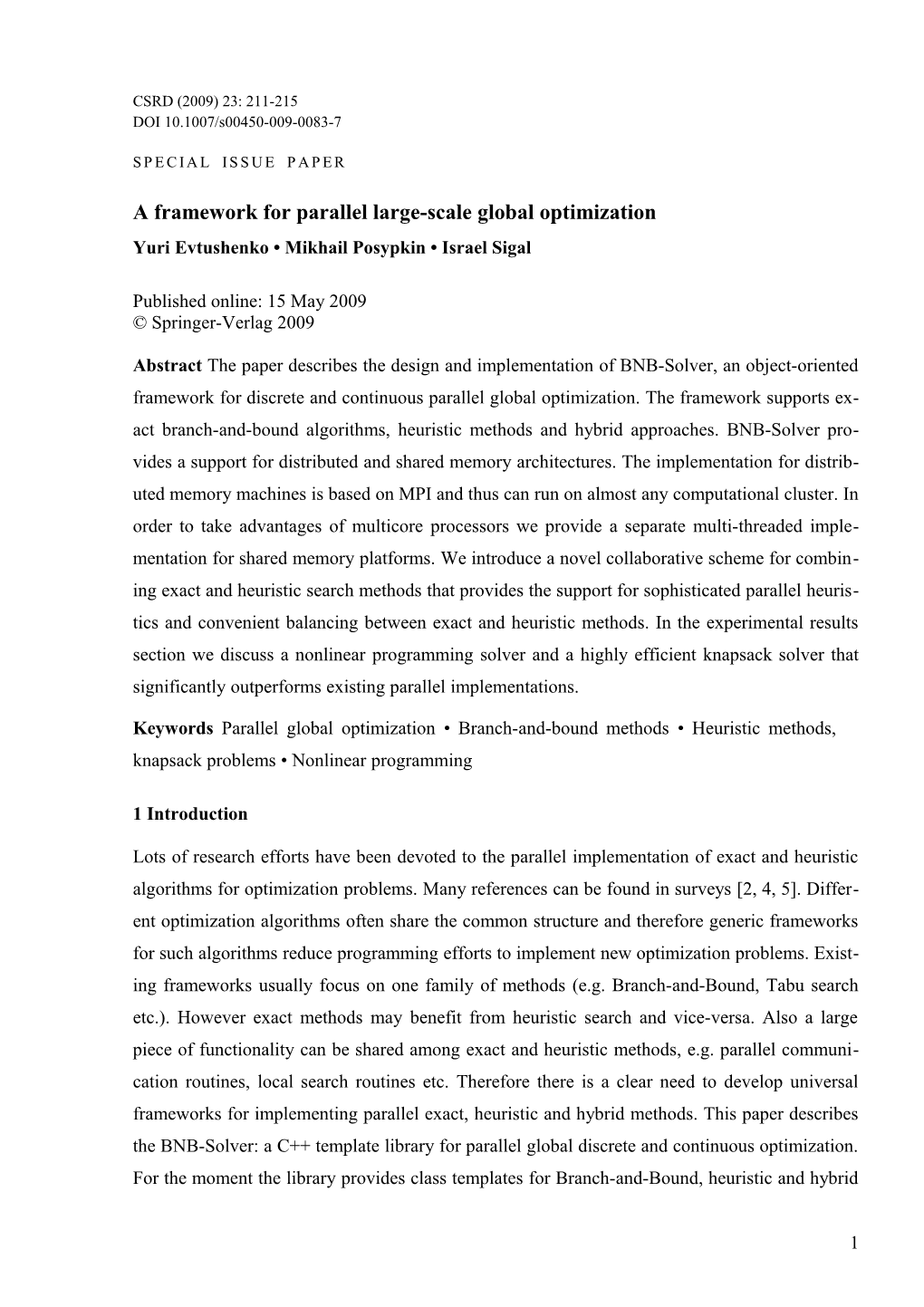 A Framework for Parallel Large-Scale Global Optimization