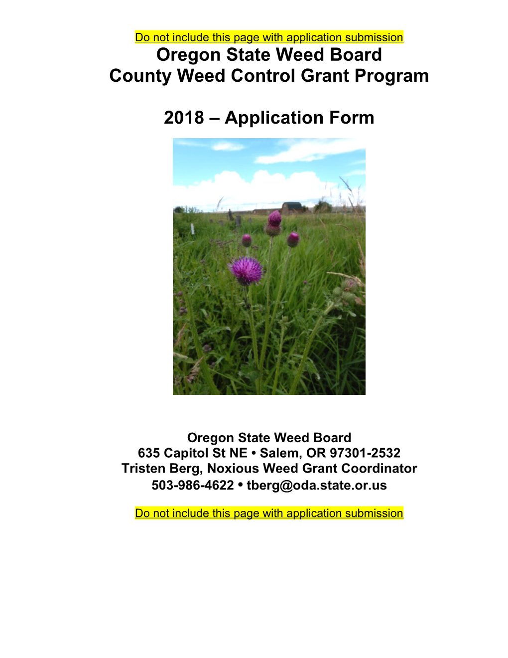 Oregon State Weed Board County Weed Control Grant Application