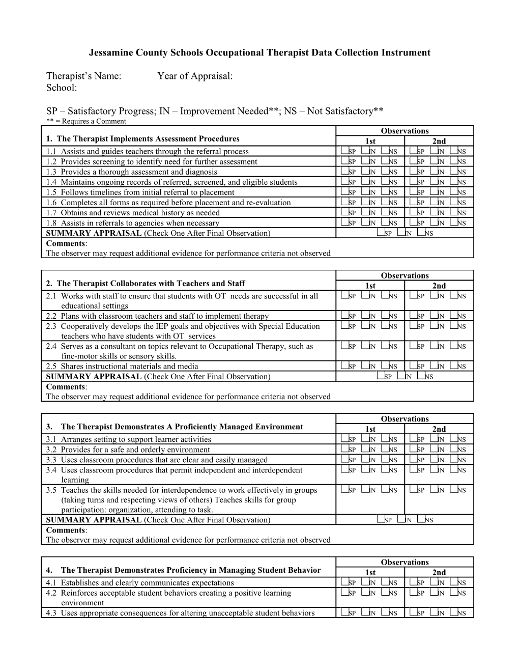 Jessamine County Schools Speech Therapist Data Collection Instrument