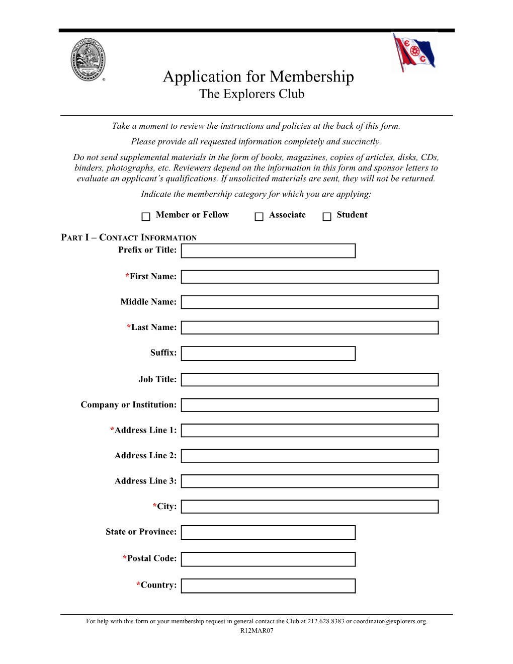 Explorers Club Membership Application