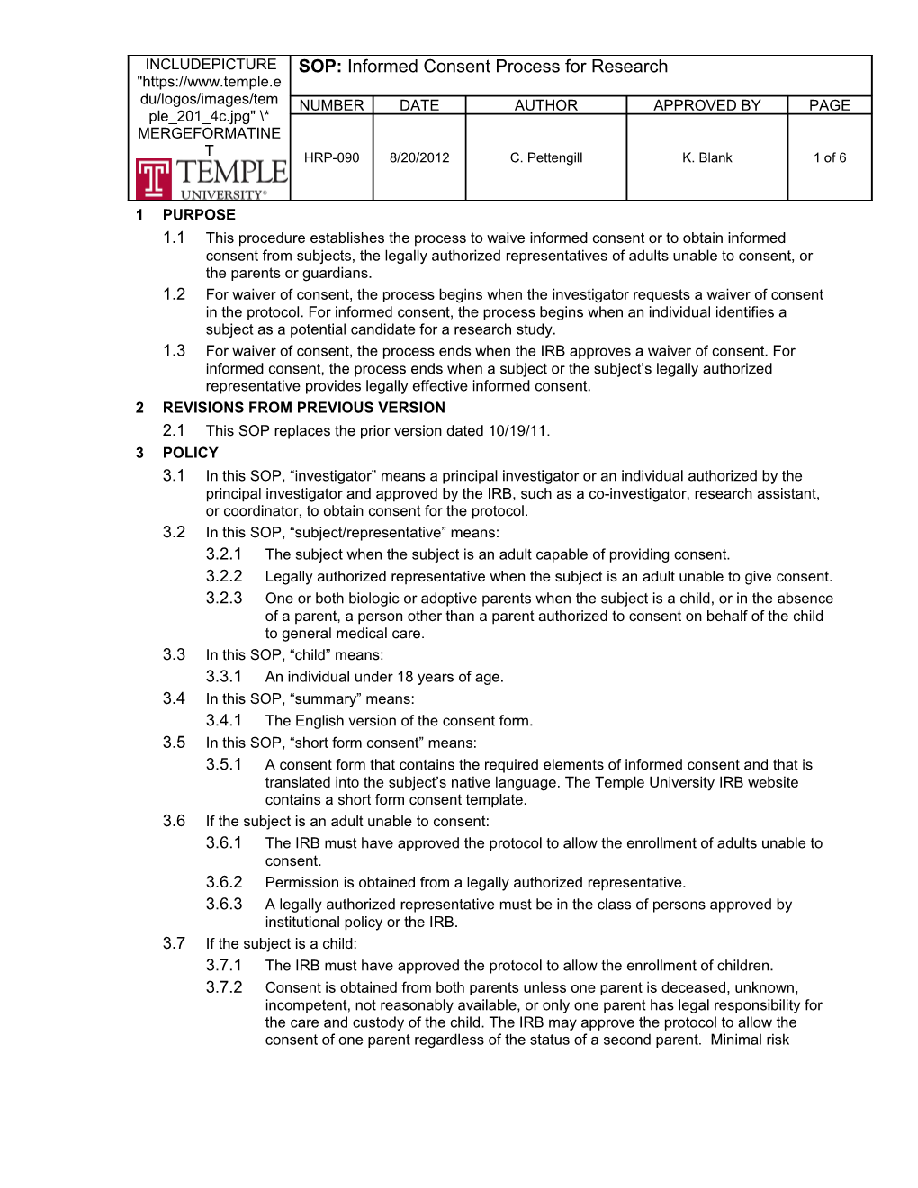 SOP: Informed Consent Process for Research