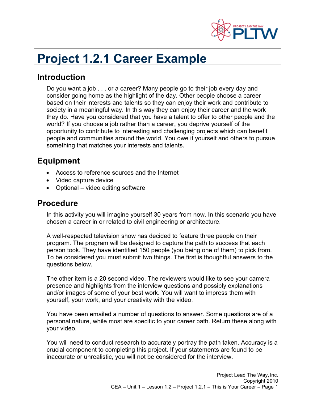Project 1.2.1 This Is Your Career