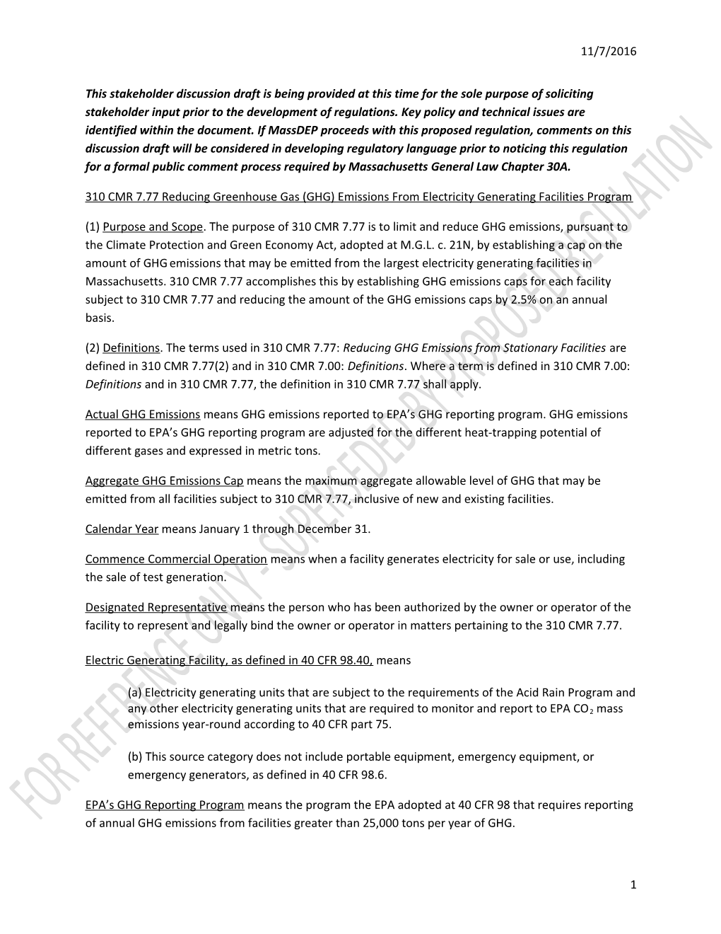 310 CMR 7.77 Reducing Greenhouse Gas (GHG) Emissions from Electricity Generating Facilities