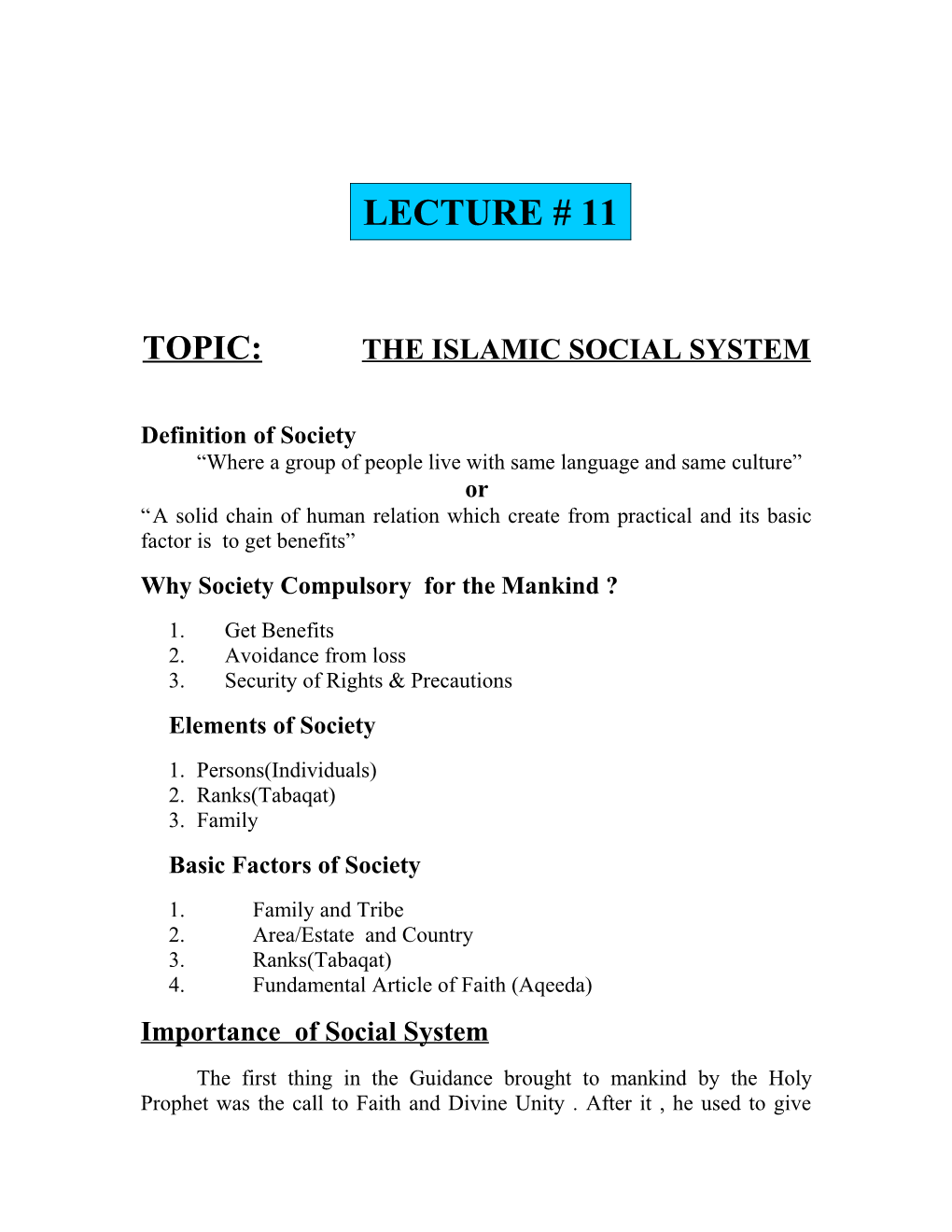 The Islamic Social Sistem