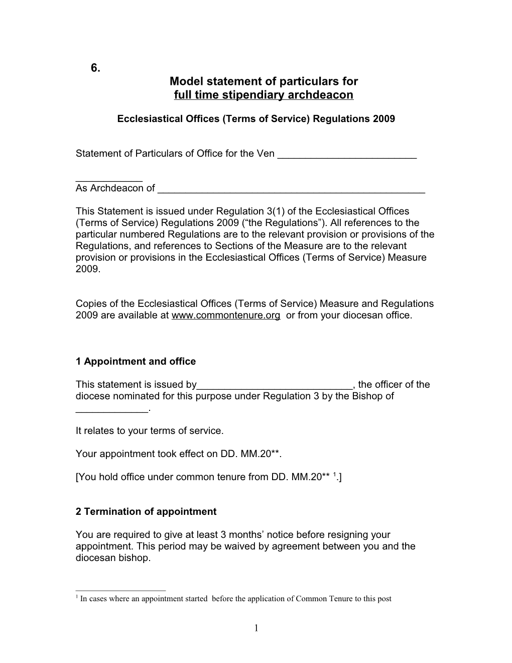 Model Statement of Particulars for Incumbents