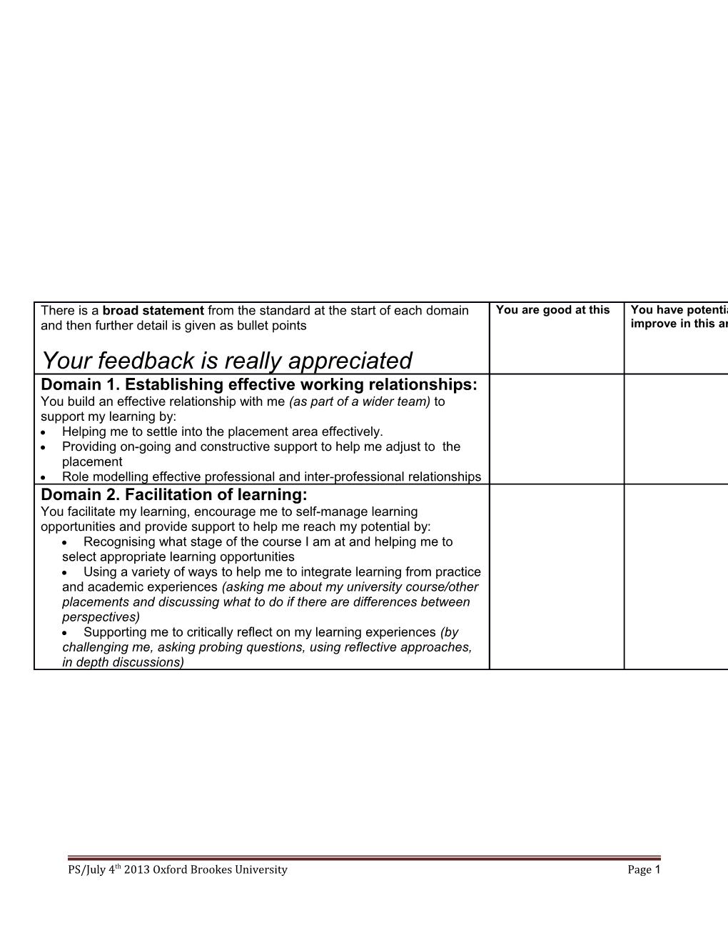 Student Feedback for Nurse Or Midwife Mentors