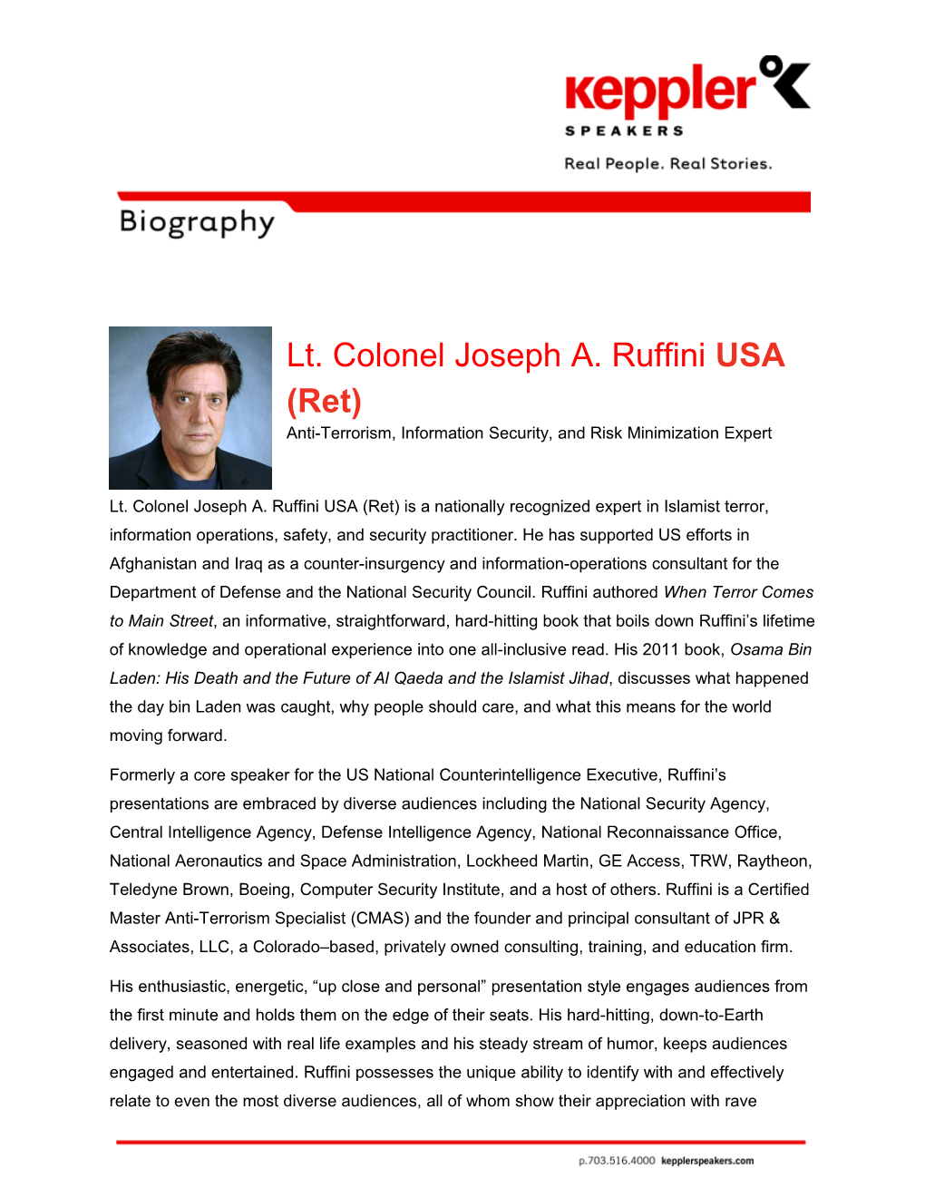 Lt. Colonel Joseph A. Ruffini USA (Ret) Anti-Terrorism, Information Security, and Risk