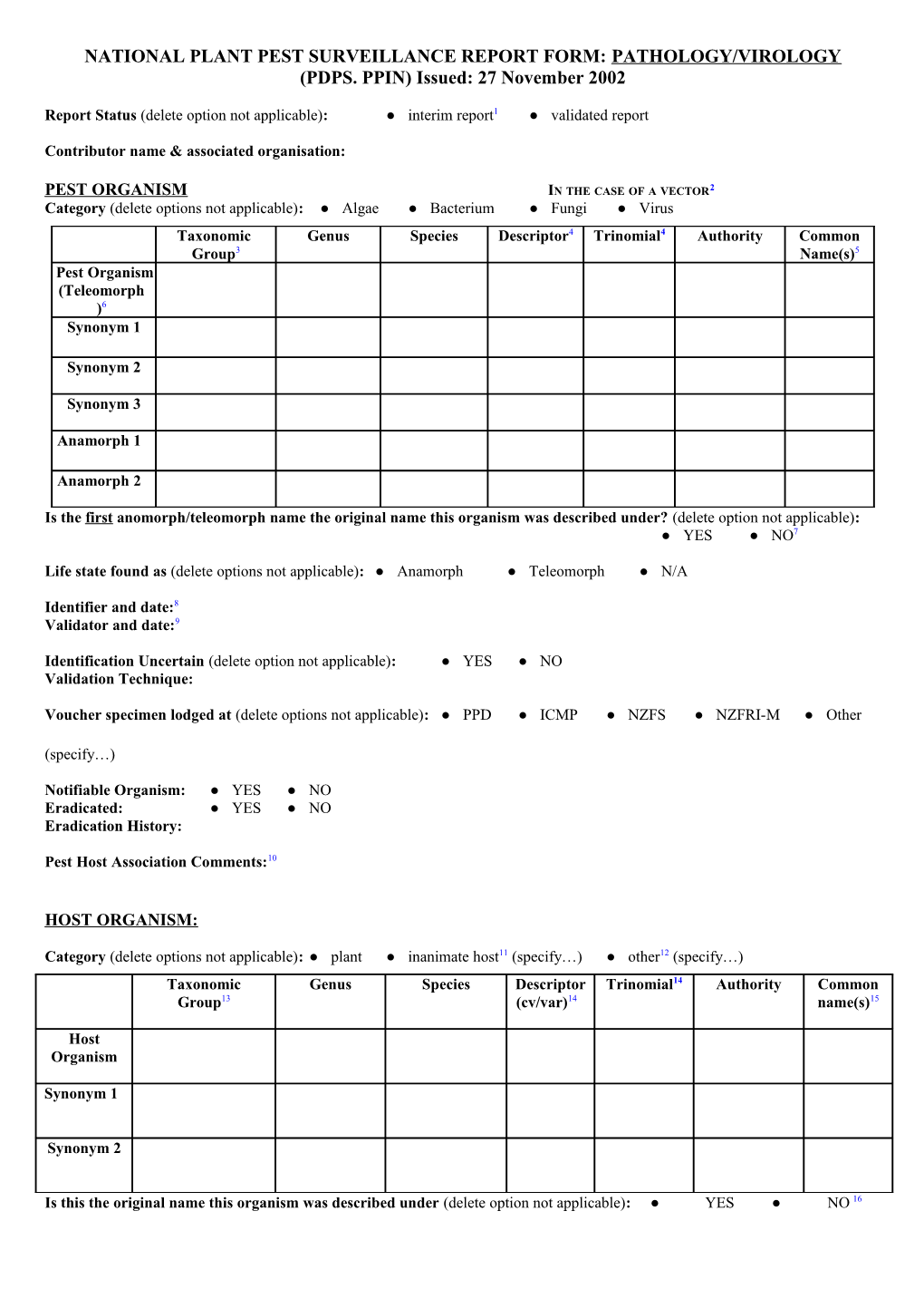 National Plant Pest Surveillance Report Form