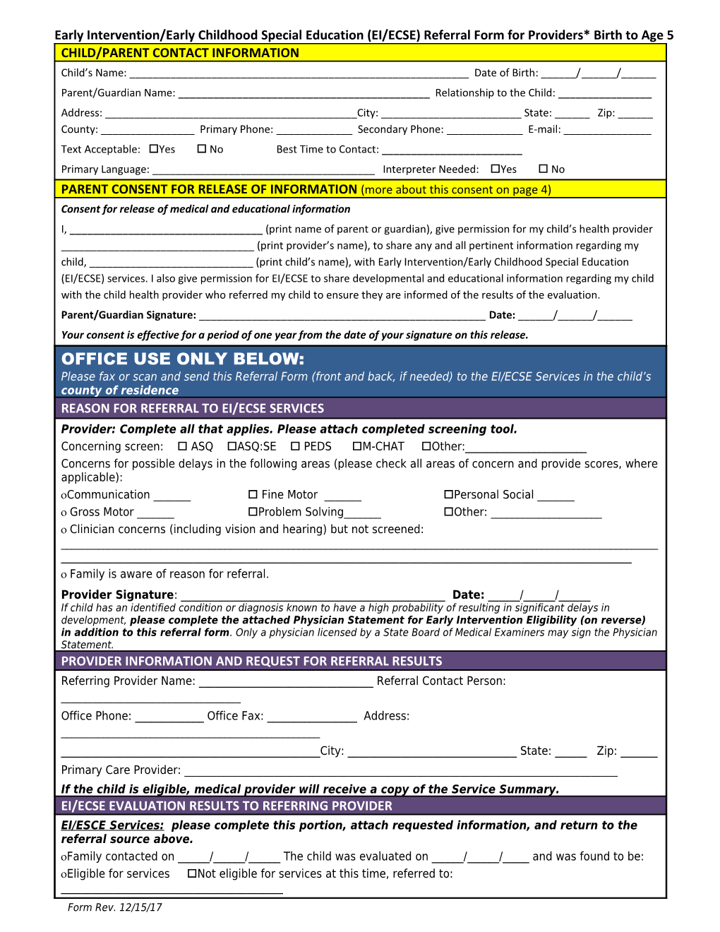 Oregon ABCD EI/ECSE Referral Form