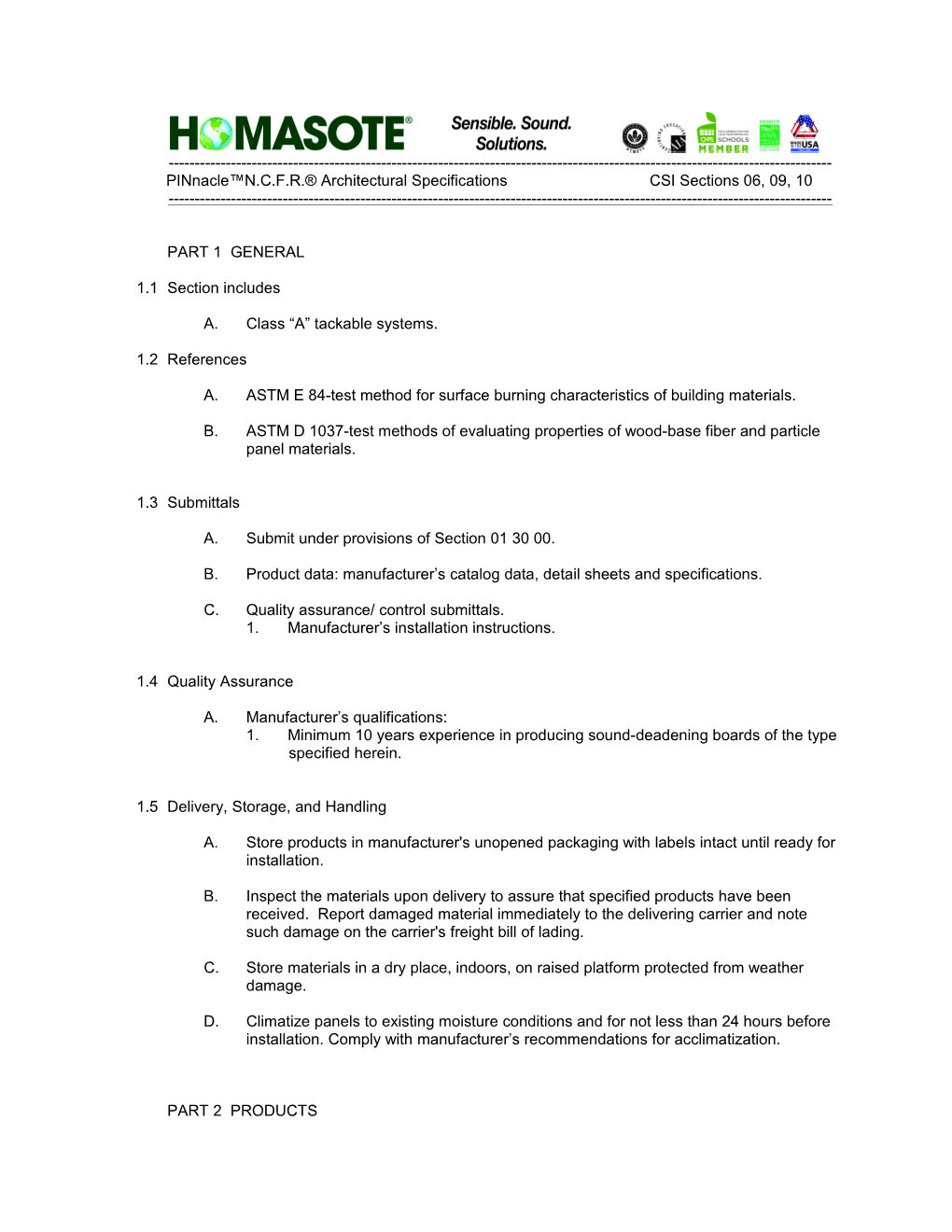 Section 09800 - ACOUSTICAL TREATMENT