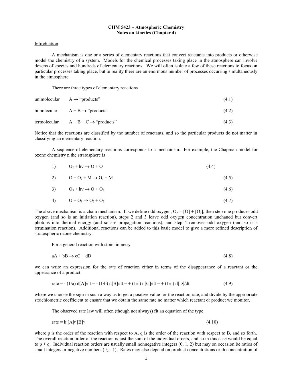 CHM 5423 Atmospheric Chemistry