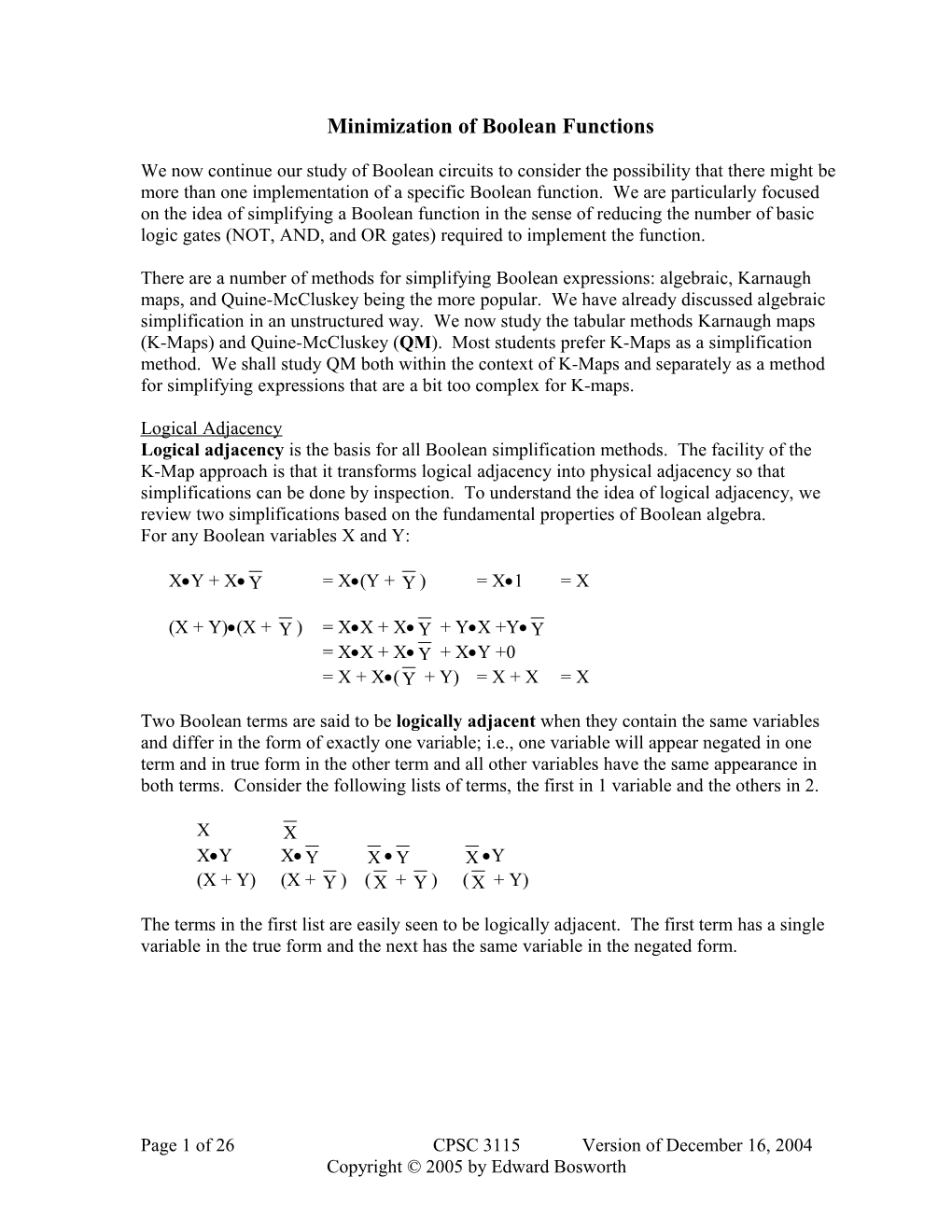 Minimization of Boolean Functions