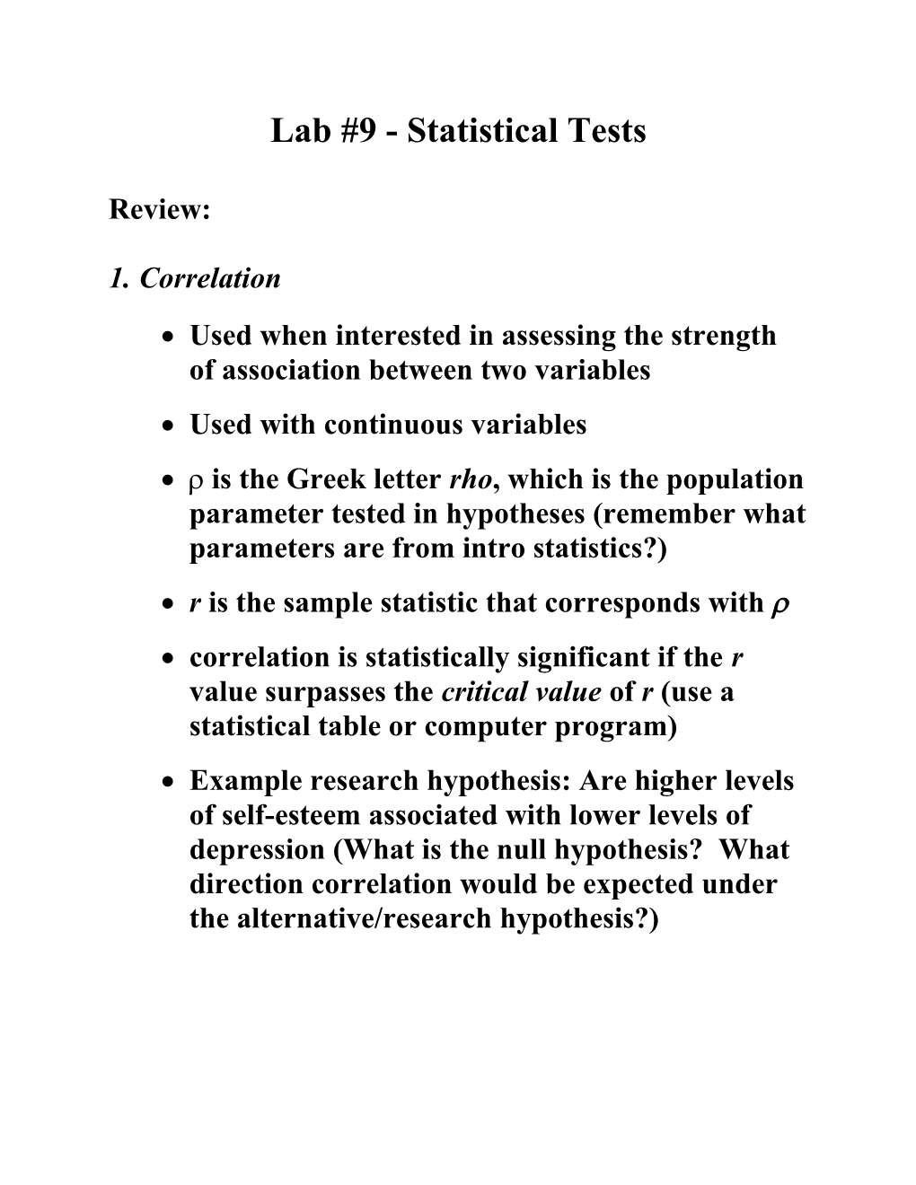 Lab #9 - Statistical Tests