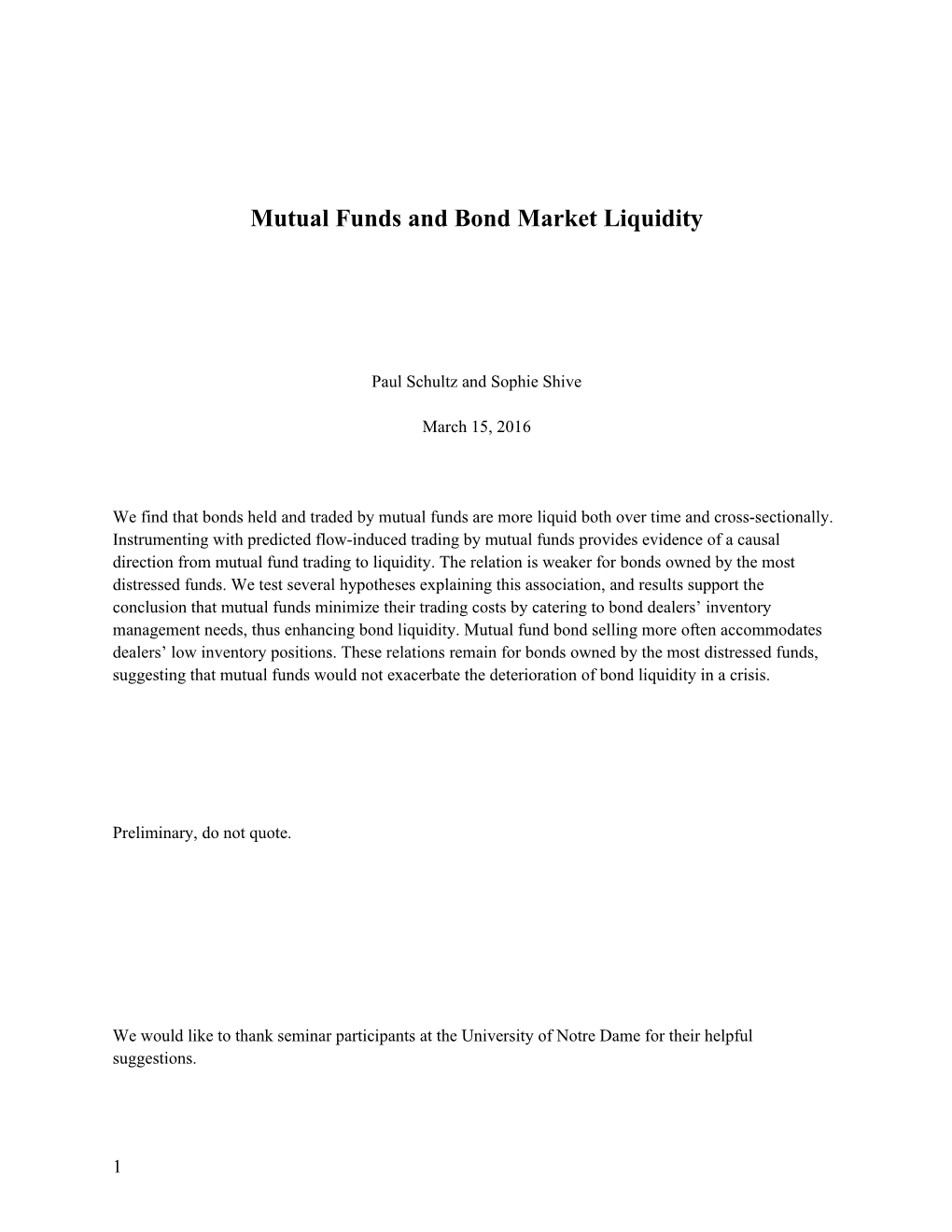 Mutual Funds and Bond Market Liquidity