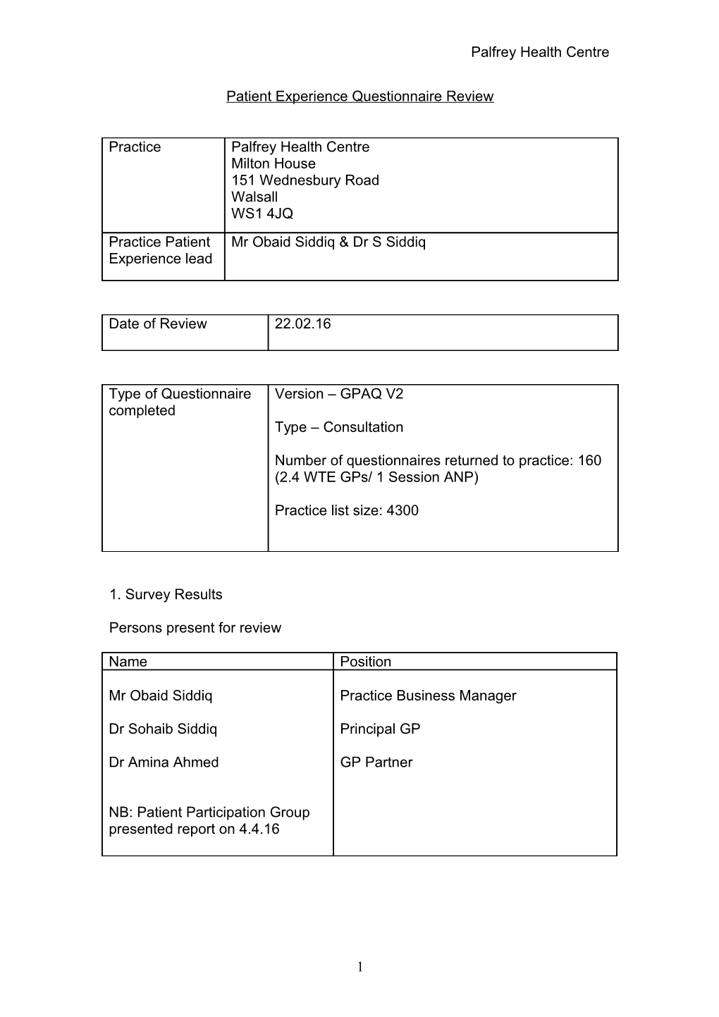 Patient Experience Questionnaire Review