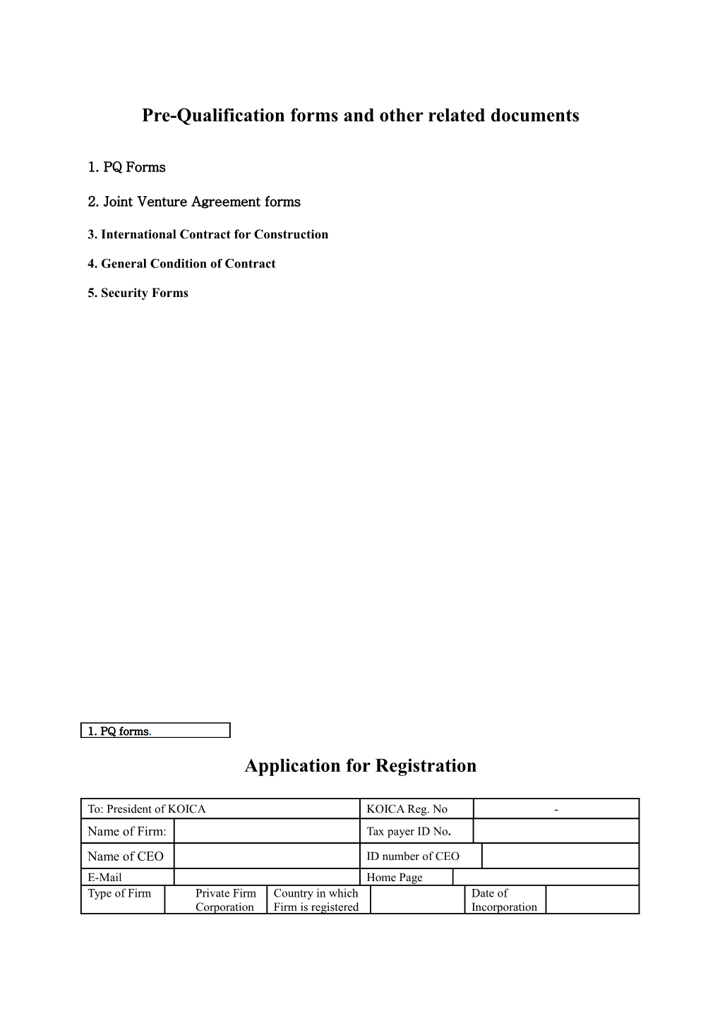 Pre-Qualification Forms and Other Related Documents