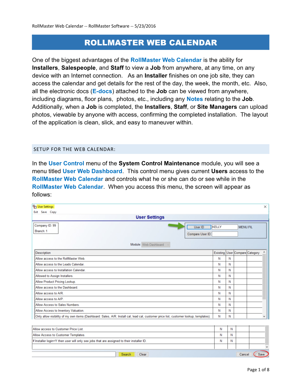 Rollmaster Web Calendar Rollmaster Software 5/23/2016