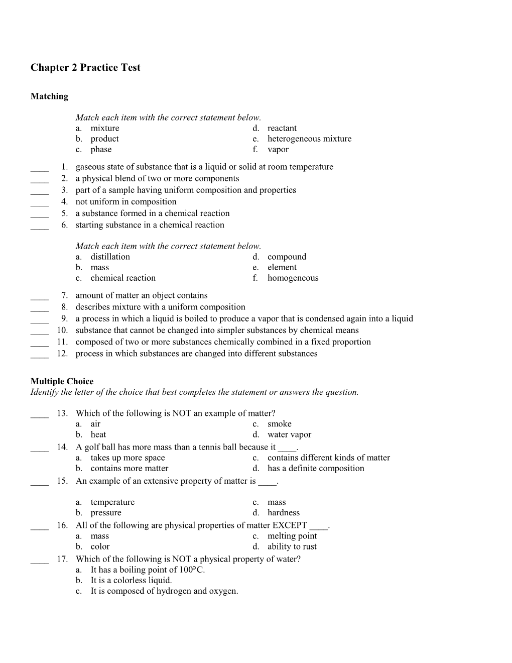 Chapter 2 Practice Test