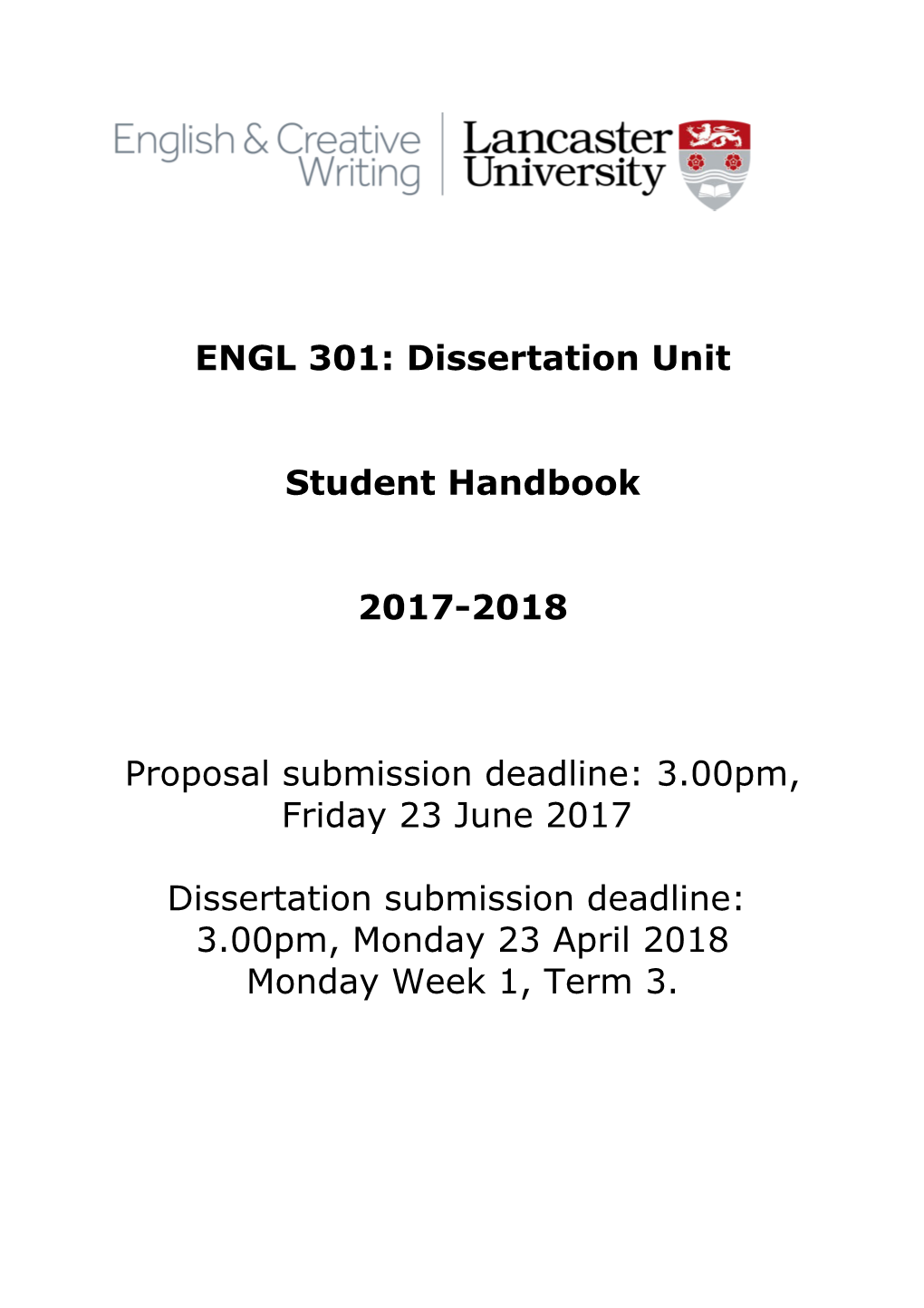 ENGL 301: Dissertation Unit