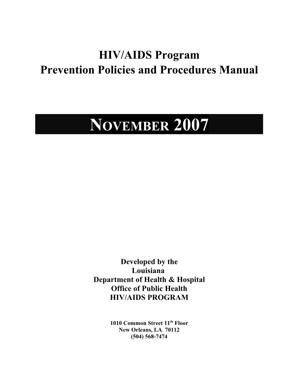 Prevention Policies and Procedures Manual