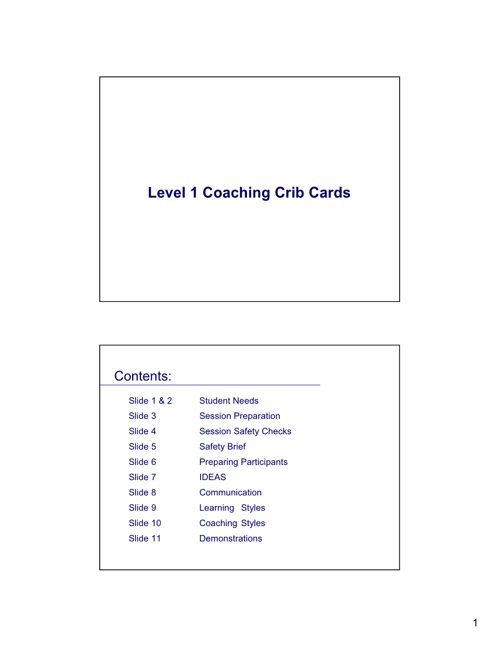 Level 1 Coaching Crib Cards