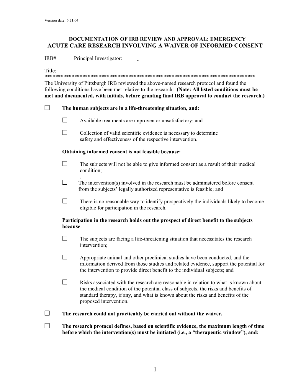 Documentation of Irb Review and Approval of Emergency