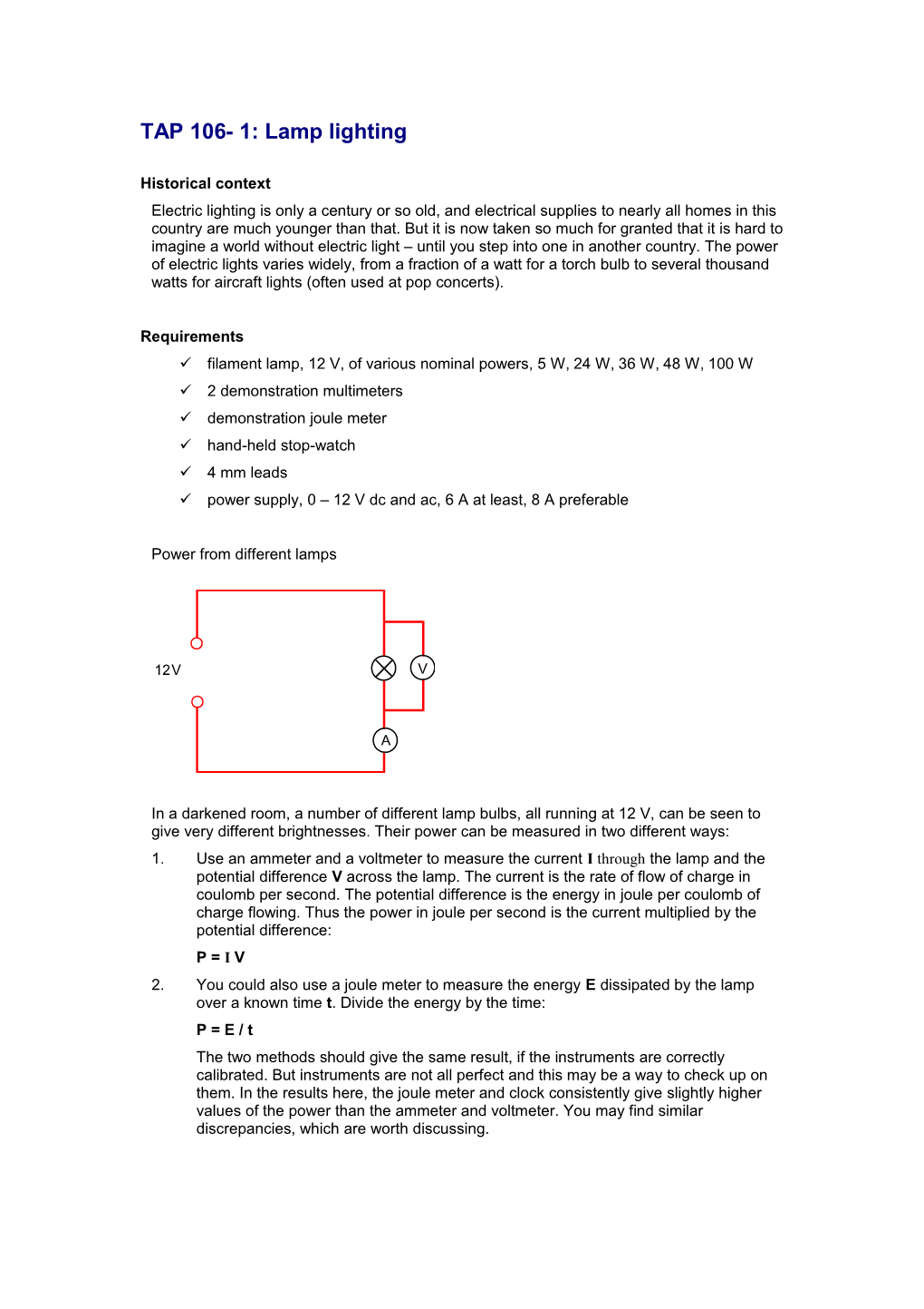 TAP 106- 1: Lamp Lighting