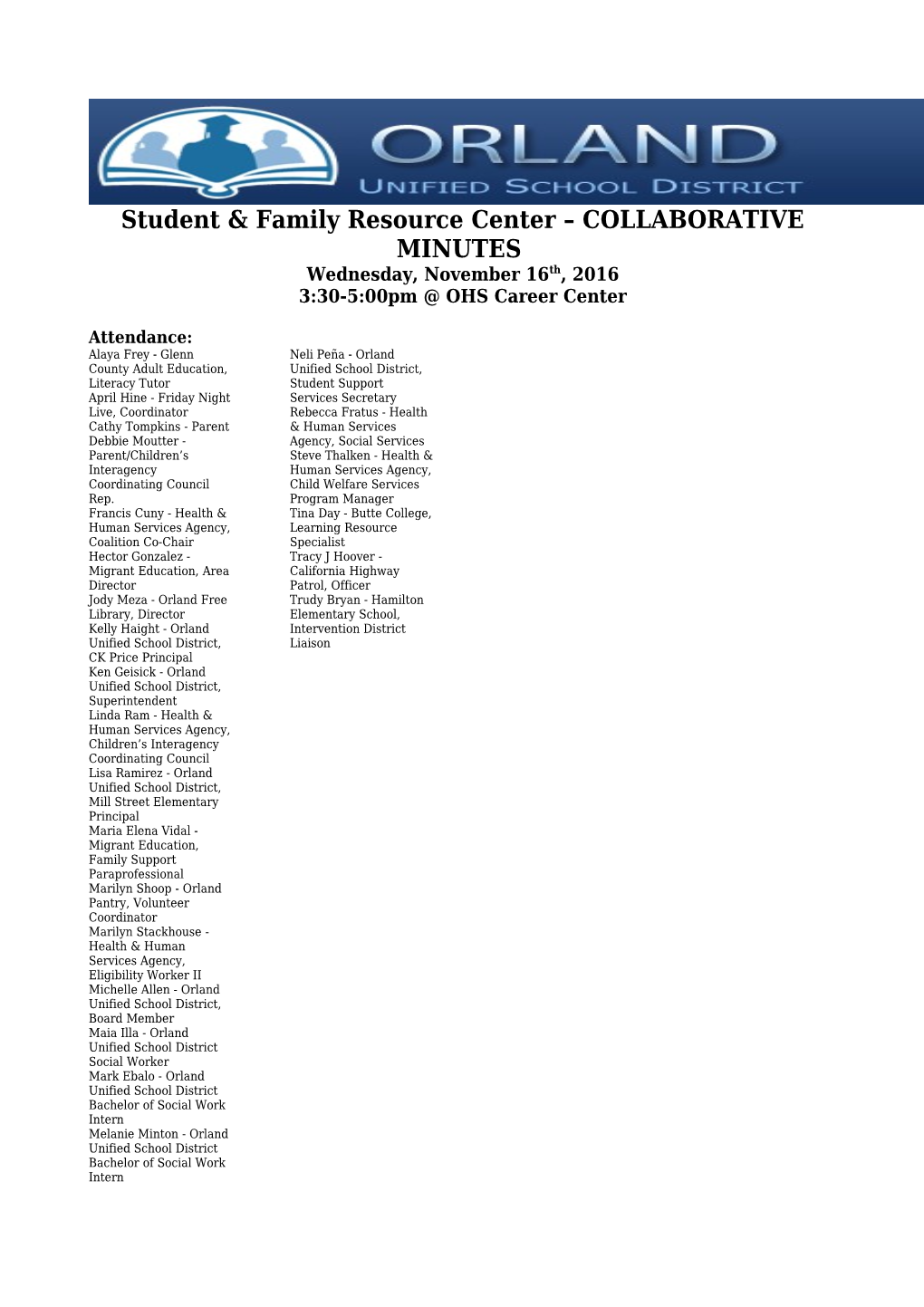 Student & Family Resource Center COLLABORATIVE MINUTES