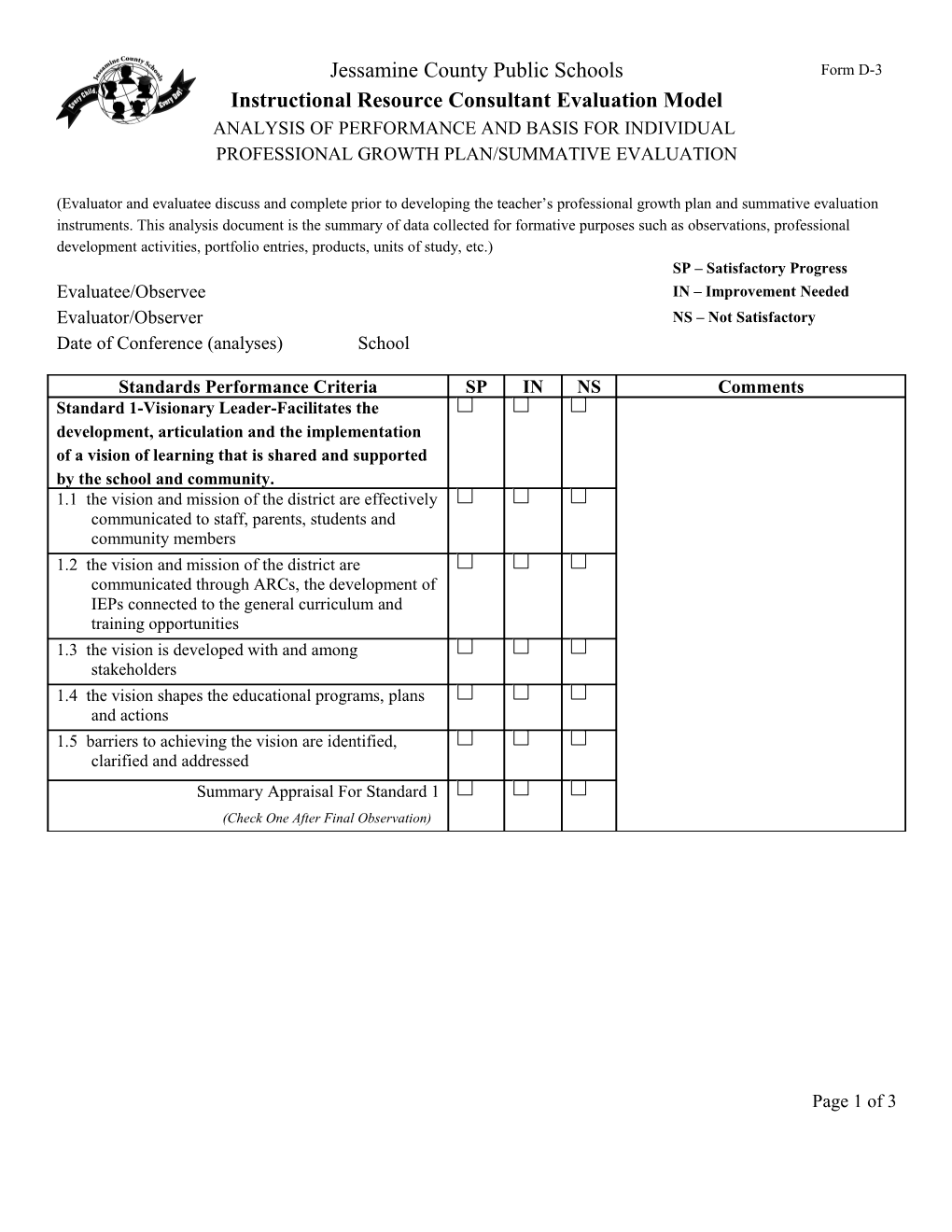 Instructional Resource Consultant Evaluation Model