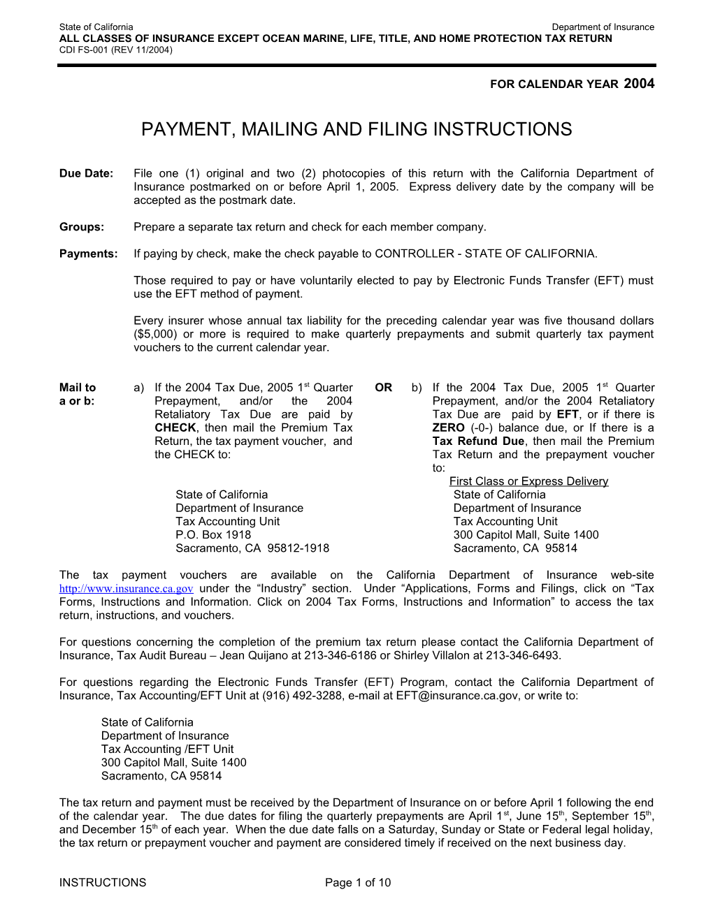 Payment, Mailing and Filing Instructions s1