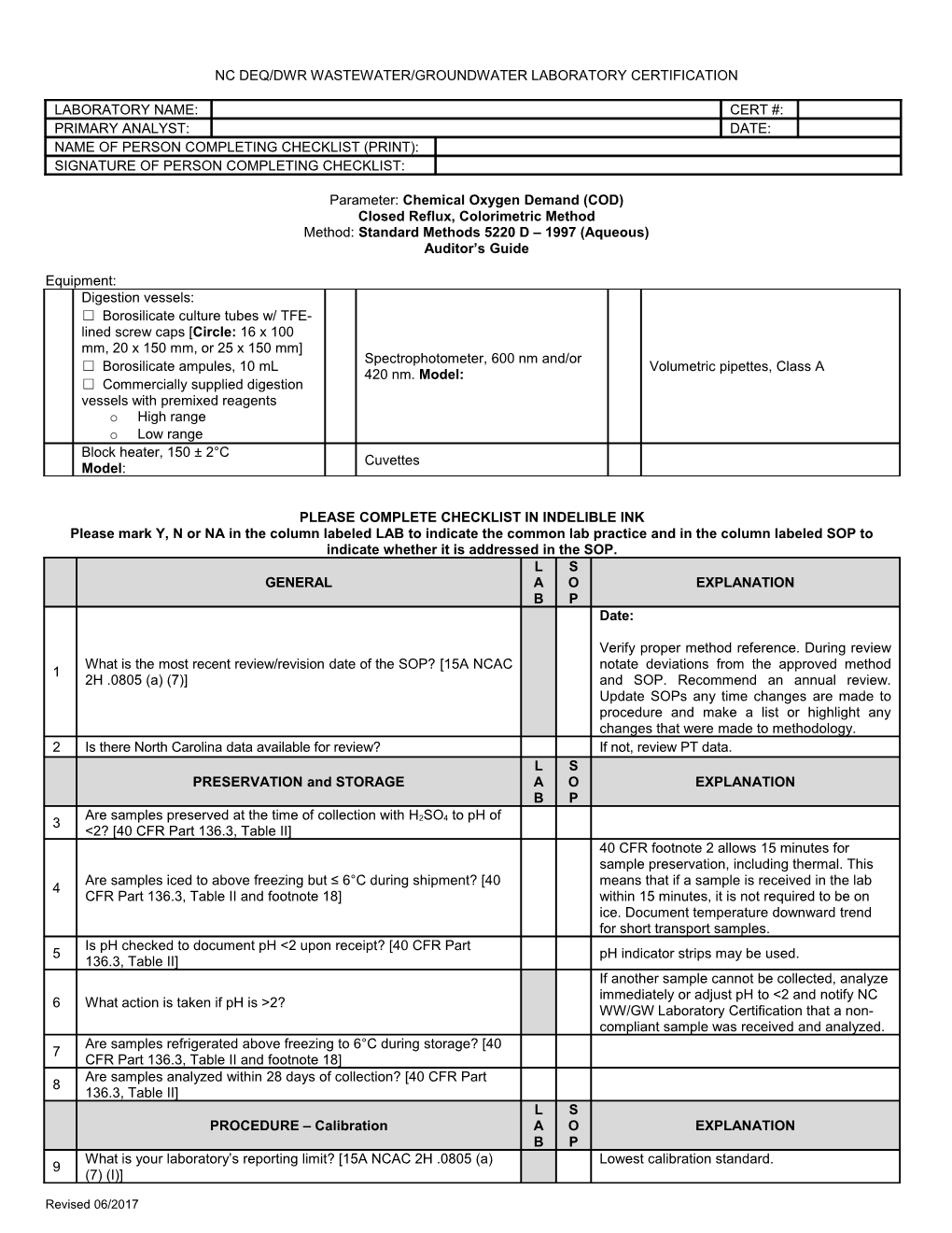 Nc Denr/Dwq Laboratory Certification